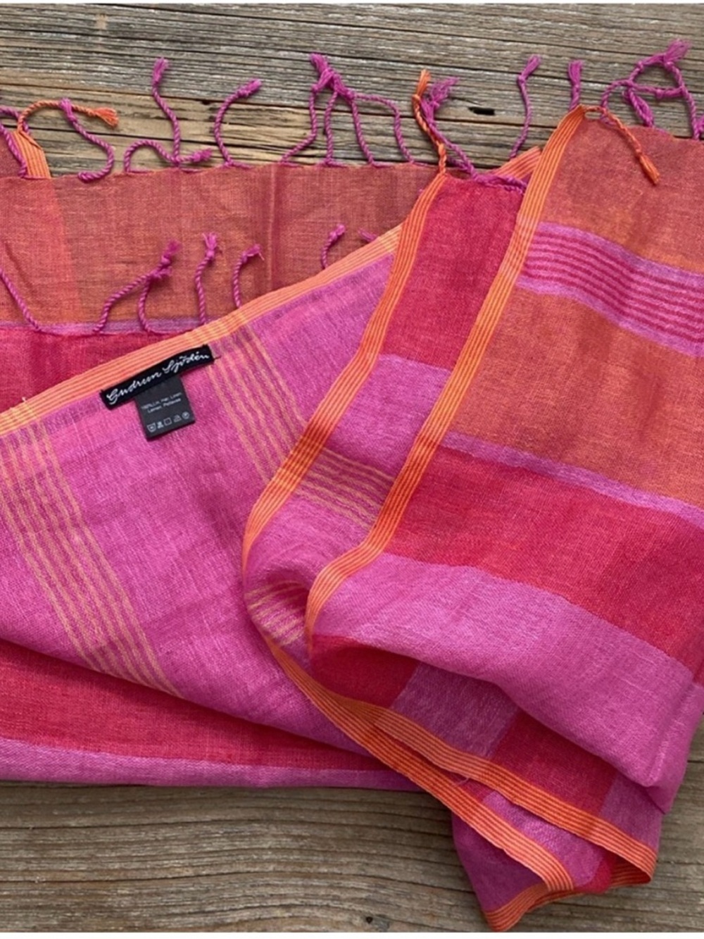 Gudrun Sjoden Pink and Orange Striped Lightweight Shawl! Like new! Linen..